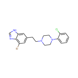 Clc1ccccc1N1CCN(CCc2cc(Br)c3nc[nH]c3c2)CC1 ZINC000040424010