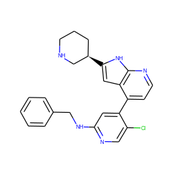 Clc1cnc(NCc2ccccc2)cc1-c1ccnc2[nH]c([C@@H]3CCCNC3)cc12 ZINC000226070163
