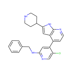 Clc1cnc(NCc2ccccc2)cc1-c1ccnc2[nH]c(C3CCNCC3)cc12 ZINC000220144033