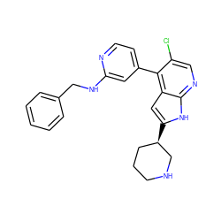 Clc1cnc2[nH]c([C@@H]3CCCNC3)cc2c1-c1ccnc(NCc2ccccc2)c1 ZINC000226047867