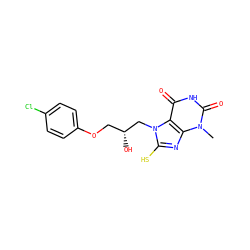 Cn1c(=O)[nH]c(=O)c2c1nc(S)n2C[C@H](O)COc1ccc(Cl)cc1 ZINC000100528707