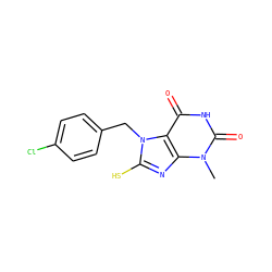 Cn1c(=O)[nH]c(=O)c2c1nc(S)n2Cc1ccc(Cl)cc1 ZINC000100410741