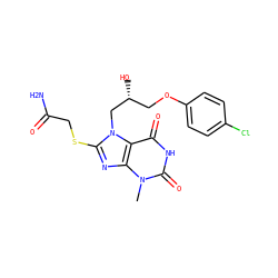 Cn1c(=O)[nH]c(=O)c2c1nc(SCC(N)=O)n2C[C@H](O)COc1ccc(Cl)cc1 ZINC000002055843