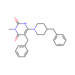 Cn1c(=O)[nH]c(N2CCC(Cc3ccccc3)CC2)c(Cc2ccccc2)c1=O ZINC000006161074