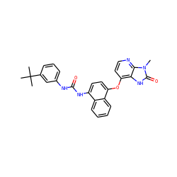Cn1c(=O)[nH]c2c(Oc3ccc(NC(=O)Nc4cccc(C(C)(C)C)c4)c4ccccc34)ccnc21 ZINC000040428718