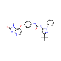 Cn1c(=O)[nH]c2nccc(Oc3ccc(NC(=O)Nc4cc(C(C)(C)C)nn4-c4ccccc4)cc3)c21 ZINC000049069675