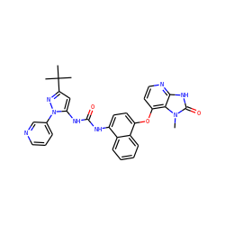 Cn1c(=O)[nH]c2nccc(Oc3ccc(NC(=O)Nc4cc(C(C)(C)C)nn4-c4cccnc4)c4ccccc34)c21 ZINC000049780670