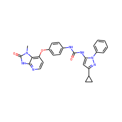 Cn1c(=O)[nH]c2nccc(Oc3ccc(NC(=O)Nc4cc(C5CC5)nn4-c4ccccc4)cc3)c21 ZINC000049070037