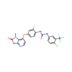Cn1c(=O)[nH]c2nccc(Oc3ccc(NC(=O)Nc4ccc(Cl)c(C(F)(F)F)c4)c(F)c3)c21 ZINC000040973927