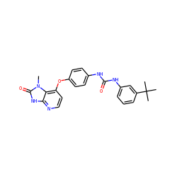 Cn1c(=O)[nH]c2nccc(Oc3ccc(NC(=O)Nc4cccc(C(C)(C)C)c4)cc3)c21 ZINC000040949564