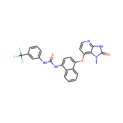 Cn1c(=O)[nH]c2nccc(Oc3ccc(NC(=O)Nc4cccc(C(F)(F)F)c4)c4ccccc34)c21 ZINC000045497128