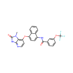 Cn1c(=O)[nH]c2nccc(Oc3ccc(NC(=O)c4cccc(OC(F)(F)F)c4)c4ccccc34)c21 ZINC000040429444
