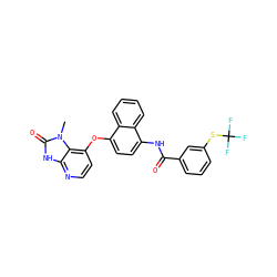 Cn1c(=O)[nH]c2nccc(Oc3ccc(NC(=O)c4cccc(SC(F)(F)F)c4)c4ccccc34)c21 ZINC000040973836