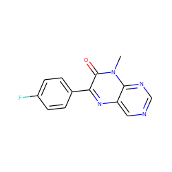 Cn1c(=O)c(-c2ccc(F)cc2)nc2cncnc21 ZINC000004238482