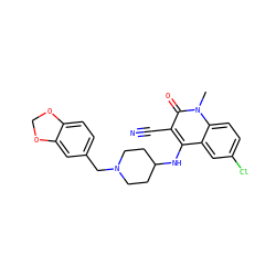 Cn1c(=O)c(C#N)c(NC2CCN(Cc3ccc4c(c3)OCO4)CC2)c2cc(Cl)ccc21 ZINC000036351519