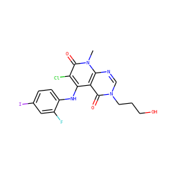 Cn1c(=O)c(Cl)c(Nc2ccc(I)cc2F)c2c(=O)n(CCCO)cnc21 ZINC000043196554