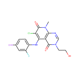 Cn1c(=O)c(Cl)c(Nc2ccc(I)cc2F)c2c(=O)n(CCO)cnc21 ZINC000043196553