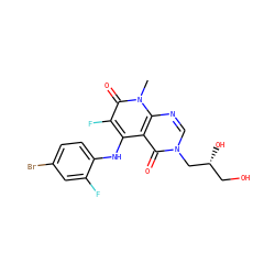 Cn1c(=O)c(F)c(Nc2ccc(Br)cc2F)c2c(=O)n(C[C@H](O)CO)cnc21 ZINC000116443788