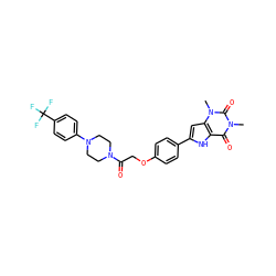 Cn1c(=O)c2[nH]c(-c3ccc(OCC(=O)N4CCN(c5ccc(C(F)(F)F)cc5)CC4)cc3)cc2n(C)c1=O ZINC000029059905