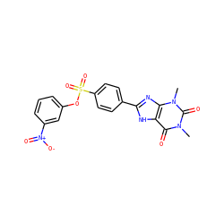 Cn1c(=O)c2[nH]c(-c3ccc(S(=O)(=O)Oc4cccc([N+](=O)[O-])c4)cc3)nc2n(C)c1=O ZINC000013559492