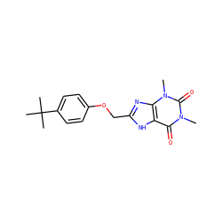 Cn1c(=O)c2[nH]c(COc3ccc(C(C)(C)C)cc3)nc2n(C)c1=O ZINC000013597432