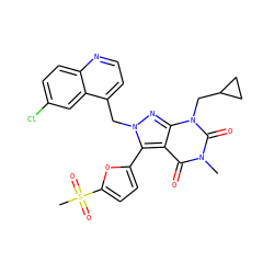 Cn1c(=O)c2c(-c3ccc(S(C)(=O)=O)o3)n(Cc3ccnc4ccc(Cl)cc34)nc2n(CC2CC2)c1=O ZINC000042852157