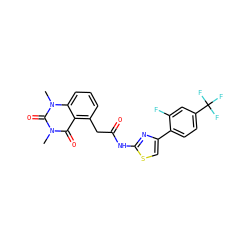 Cn1c(=O)c2c(CC(=O)Nc3nc(-c4ccc(C(F)(F)F)cc4F)cs3)cccc2n(C)c1=O ZINC000117151273