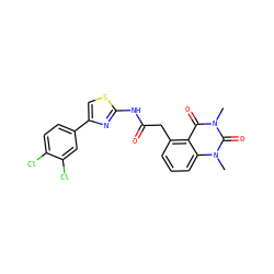 Cn1c(=O)c2c(CC(=O)Nc3nc(-c4ccc(Cl)c(Cl)c4)cs3)cccc2n(C)c1=O ZINC000117156261