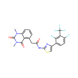 Cn1c(=O)c2c(CC(=O)Nc3nc(-c4ccc(F)c(C(F)(F)F)c4F)cs3)cccc2n(C)c1=O ZINC000117159828