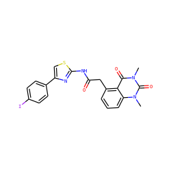 Cn1c(=O)c2c(CC(=O)Nc3nc(-c4ccc(I)cc4)cs3)cccc2n(C)c1=O ZINC000117151709