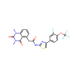 Cn1c(=O)c2c(CC(=O)Nc3nc(-c4ccc(OC(F)(F)F)c(F)c4)cs3)cccc2n(C)c1=O ZINC000201313540
