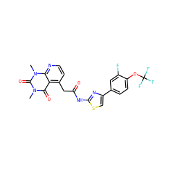Cn1c(=O)c2c(CC(=O)Nc3nc(-c4ccc(OC(F)(F)F)c(F)c4)cs3)ccnc2n(C)c1=O ZINC000143002592
