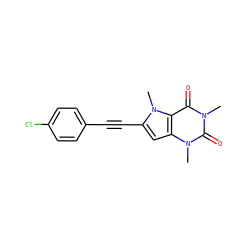 Cn1c(=O)c2c(cc(C#Cc3ccc(Cl)cc3)n2C)n(C)c1=O ZINC000095595573