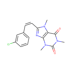 Cn1c(=O)c2c(nc(/C=C\c3cccc(Cl)c3)n2C)n(C)c1=O ZINC000007996842