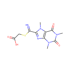 Cn1c(=O)c2c(nc(C(=N)SCC(=O)O)n2C)n(C)c1=O ZINC000003954080