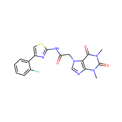 Cn1c(=O)c2c(ncn2CC(=O)Nc2nc(-c3ccccc3F)cs2)n(C)c1=O ZINC000049034629