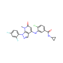 Cn1c(=O)cc(Nc2cc(C(=O)NC3CC3)ccc2Cl)c2cnn(-c3ccc(F)cc3F)c21 ZINC000043018624