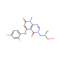 Cn1c(=O)cc(Nc2ccc(I)cc2F)c2c(=O)n(C[C@H](O)CO)cnc21 ZINC000066078893