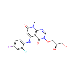 Cn1c(=O)cc(Nc2ccc(I)cc2F)c2c(=O)n(OC[C@H](O)CO)cnc21 ZINC000096167560
