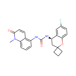 Cn1c(=O)ccc2c(NC(=O)N[C@@H]3CC4(CCC4)Oc4ccc(F)cc43)cccc21 ZINC000145710976