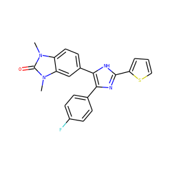 Cn1c(=O)n(C)c2cc(-c3[nH]c(-c4cccs4)nc3-c3ccc(F)cc3)ccc21 ZINC000014958468
