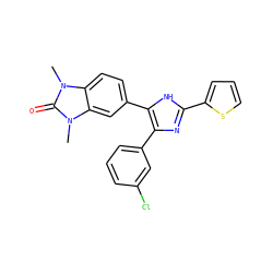 Cn1c(=O)n(C)c2cc(-c3[nH]c(-c4cccs4)nc3-c3cccc(Cl)c3)ccc21 ZINC000014958475