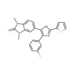 Cn1c(=O)n(C)c2cc(-c3[nH]c(-c4cccs4)nc3-c3cccc(F)c3)ccc21 ZINC000014958464