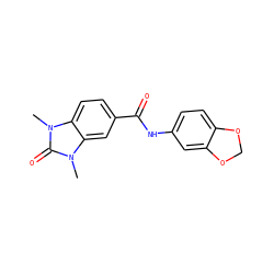 Cn1c(=O)n(C)c2cc(C(=O)Nc3ccc4c(c3)OCO4)ccc21 ZINC000000812416