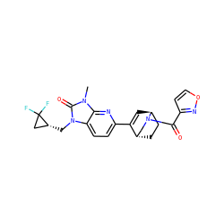 Cn1c(=O)n(C[C@@H]2CC2(F)F)c2ccc(C3=C[C@H]4CC[C@H]3CN4C(=O)c3ccon3)nc21 ZINC000208800774