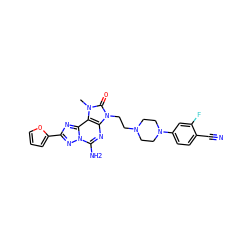 Cn1c(=O)n(CCN2CCN(c3ccc(C#N)c(F)c3)CC2)c2nc(N)n3nc(-c4ccco4)nc3c21 ZINC000148692915