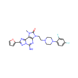 Cn1c(=O)n(CCN2CCN(c3ccc(F)cc3F)CC2)c2nc(N)n3nc(-c4ccco4)nc3c21 ZINC000148686300