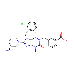 Cn1c(=O)n(Cc2cccc(C(=O)O)c2)c(=O)c2c1nc(N1CCC[C@@H](N)C1)n2Cc1ccccc1Cl ZINC000299865409