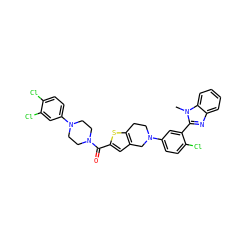 Cn1c(-c2cc(N3CCc4sc(C(=O)N5CCN(c6ccc(Cl)c(Cl)c6)CC5)cc4C3)ccc2Cl)nc2ccccc21 ZINC000653903311