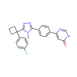 Cn1c(-c2ccc(-c3cc(=O)[nH]cn3)cc2)nnc1C1(c2ccc(Cl)cc2)CCC1 ZINC000071296411
